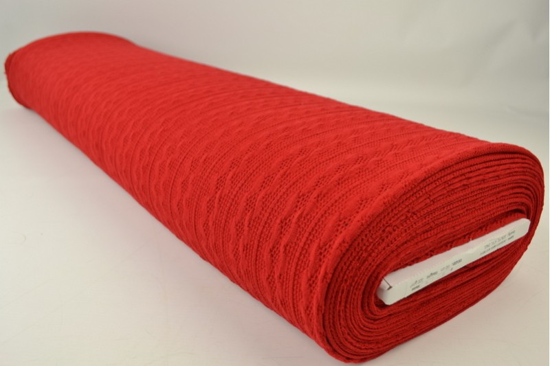 Jacquard gebreid kabel stof – Rood – Rol