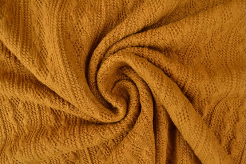 Jacquard gebreid kabel stof - Donker okergeel
