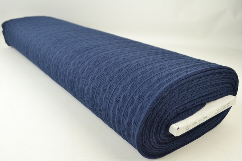 Jacquard gebreid kabel stof – Marineblauw – Rol